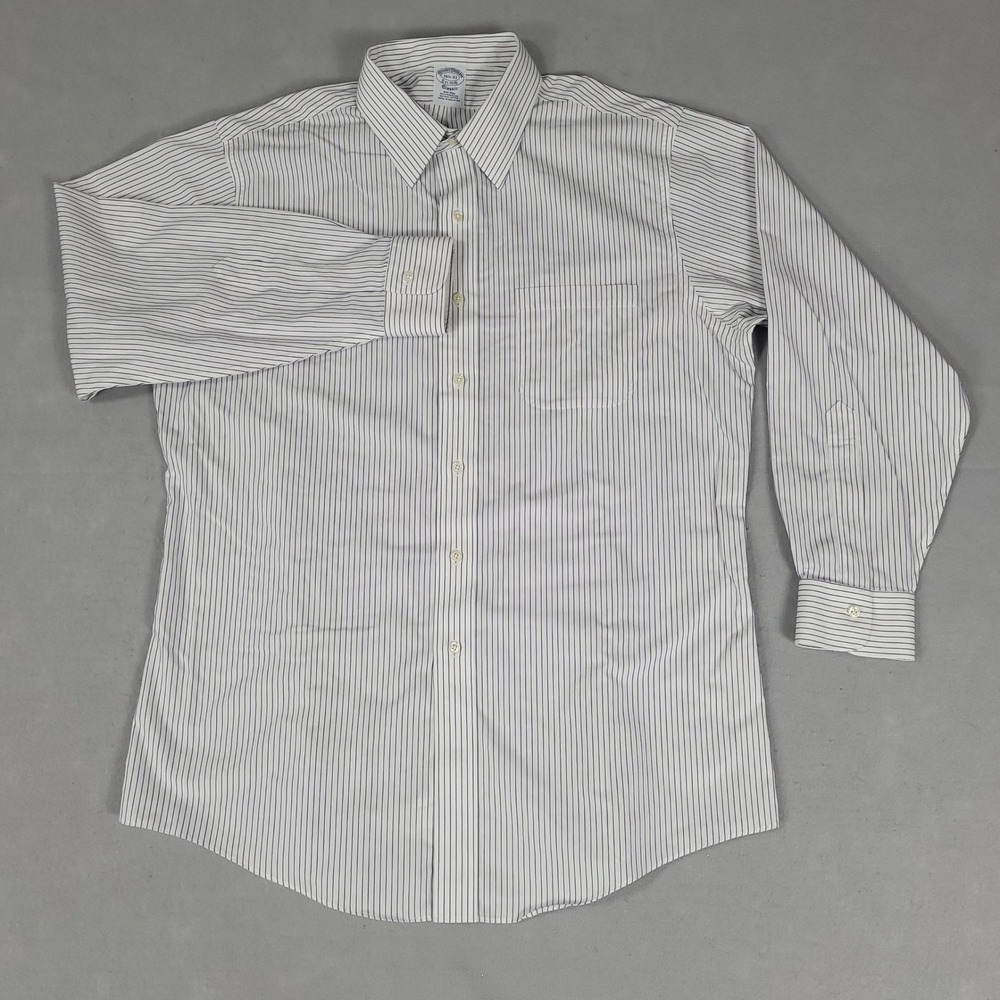 Brooks Brothers Shirt Mens 16.5-33 White Blue Striped Classic Fit Supima Cotton